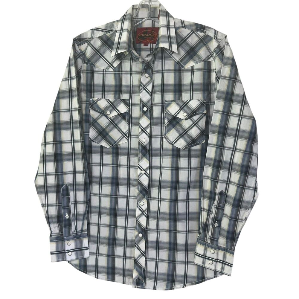 ATTRAK JEANS Shirt Men's Western Plaid Pearl Snap Long Sleeve Cowboy Small
